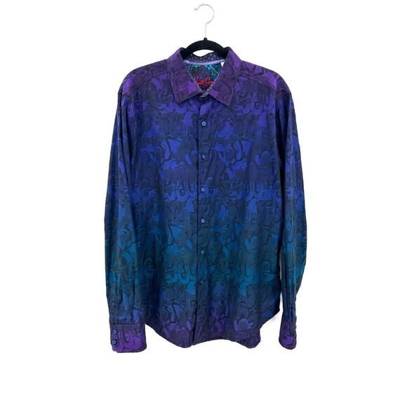 Robert Graham Other - ROBERT GRAHAM Beat Street Blue Purple Ombre Graffiti Long Sleeve Dress Shirt XL